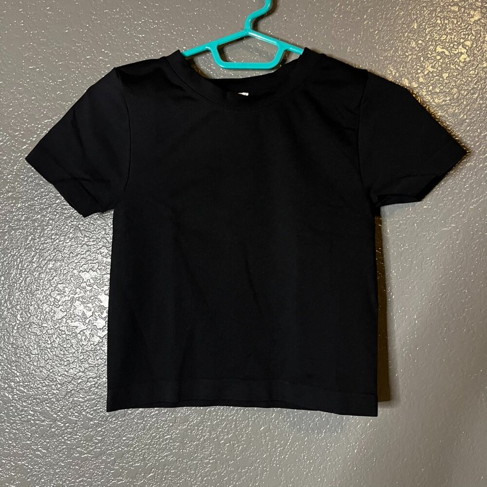 Black Crop Top Short Sleeve Crew Neck Boxy Stretchy Minimalist S M